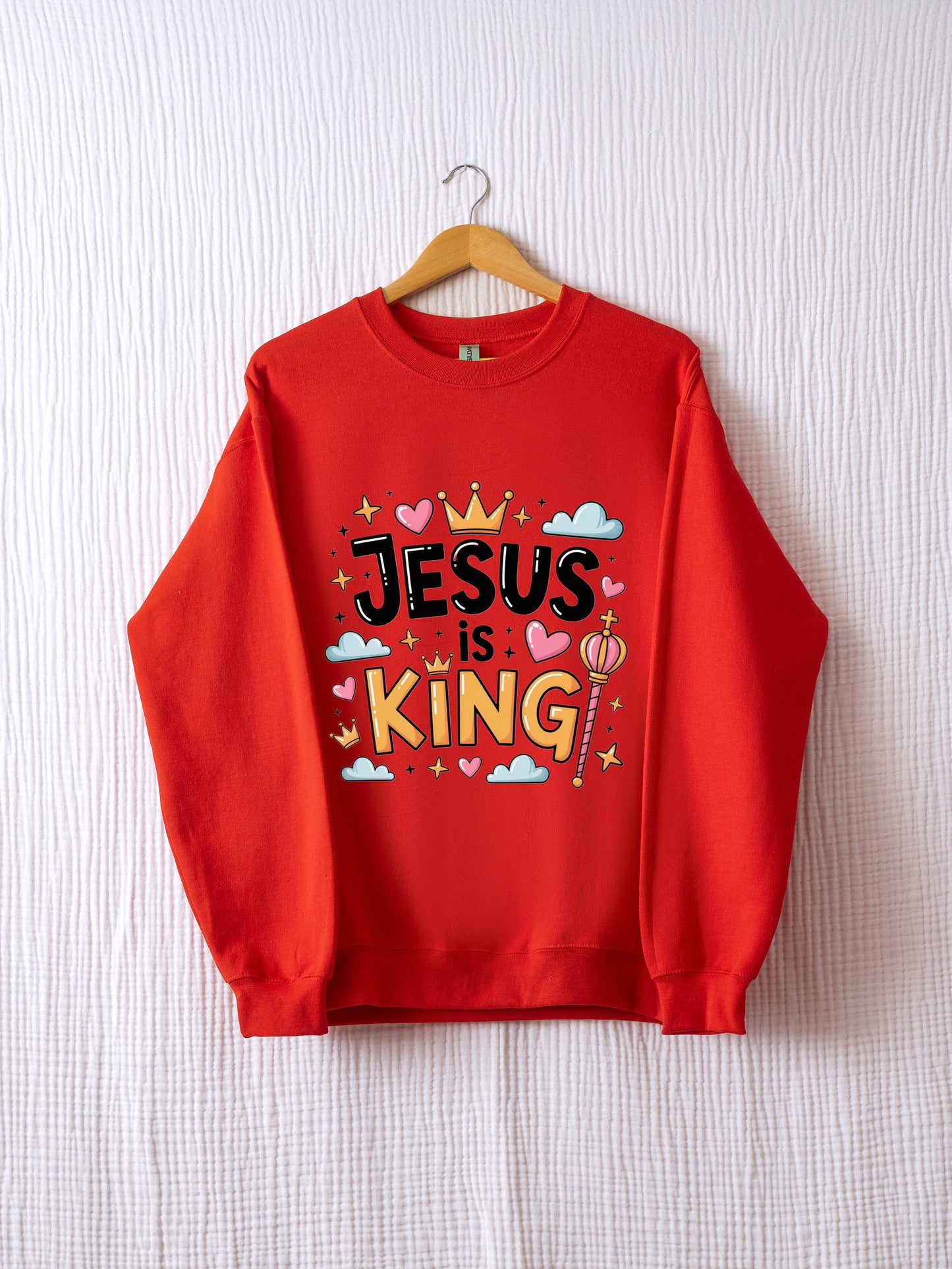 *RED* Gildan Unisex Sweatshirt— Jesus Is King