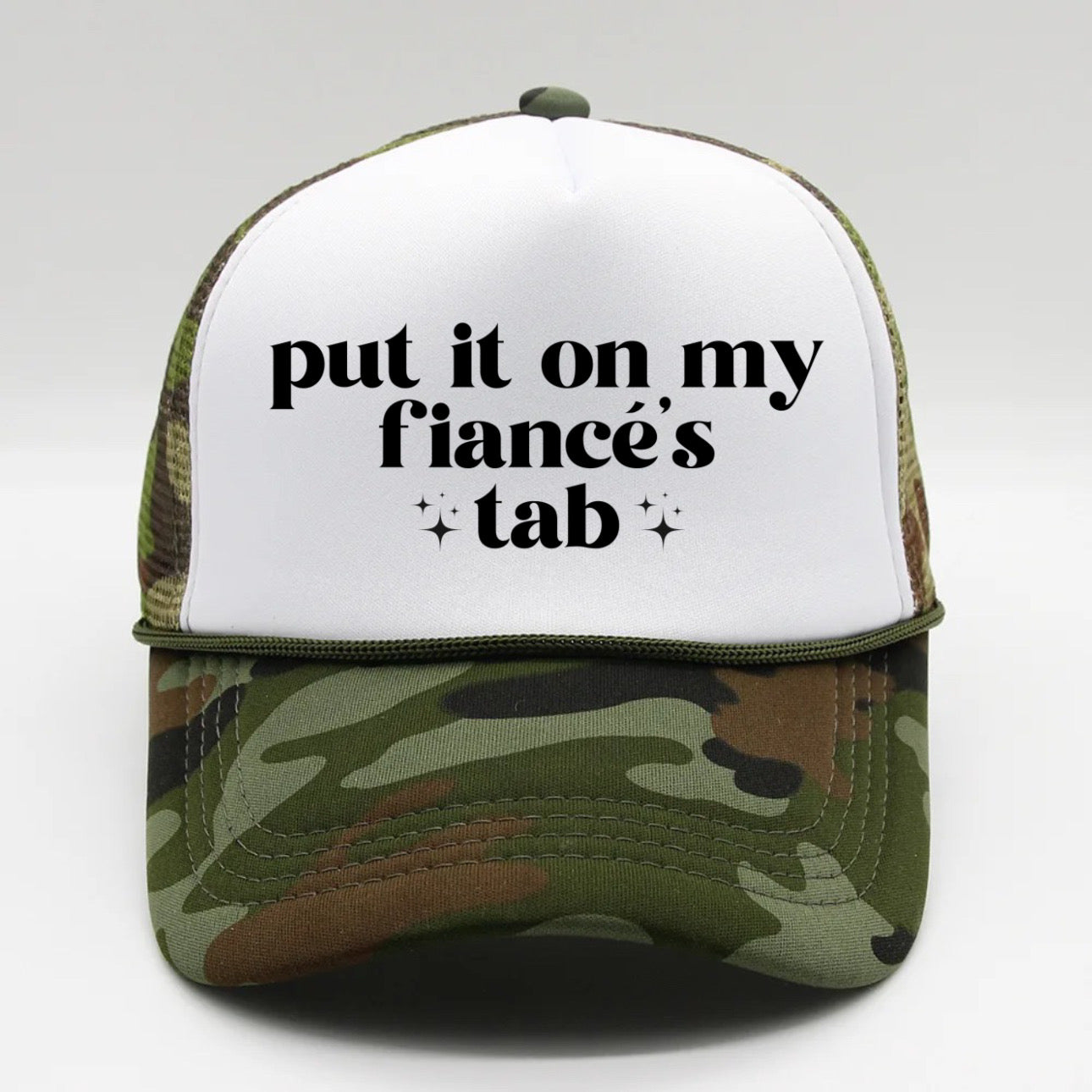 Put It On My Husbands Tab Trucker Hat