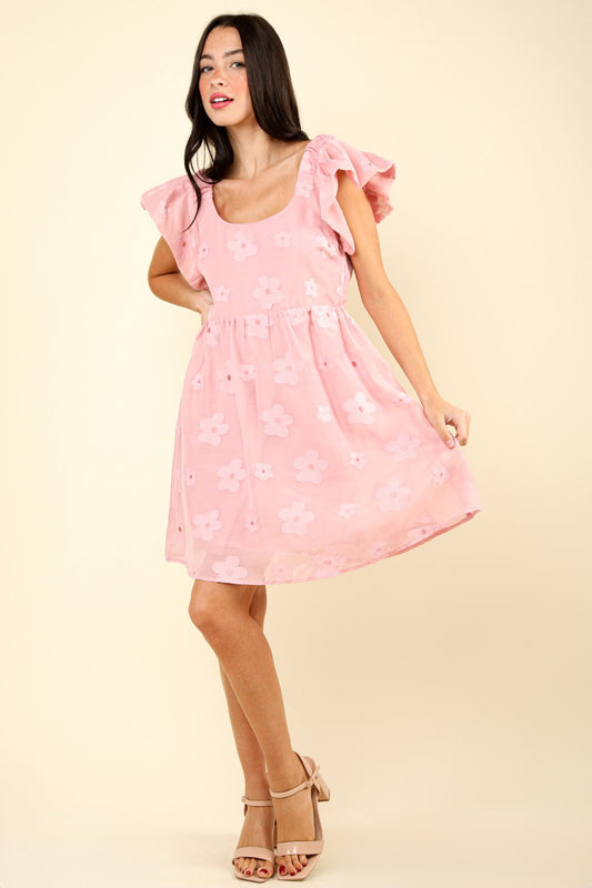 Flower Embroidered Organza Mini Dress