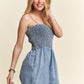 Smocked Spaghetti Strap Denim Romper