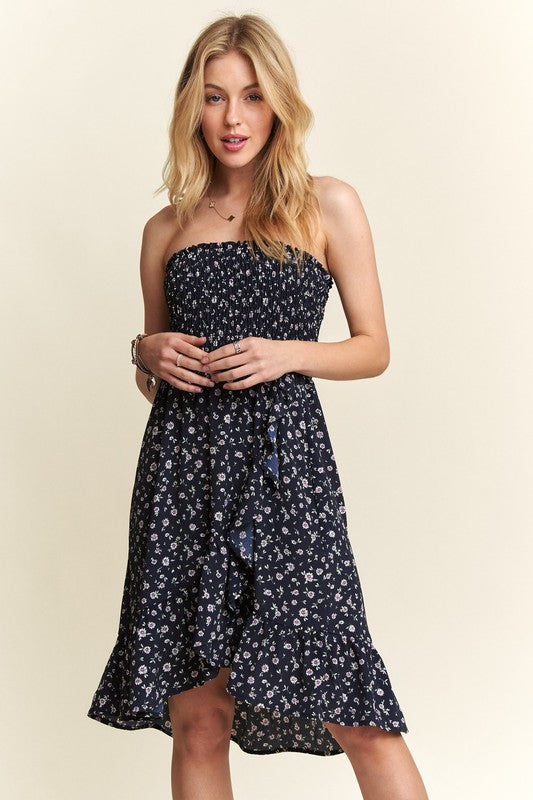 Smocked Floral Tube Dress with Pockets