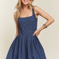 Smocked Back Square Neck Denim Dress