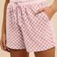 Checkered Round Neck Top and Drawstring Shorts Set