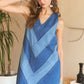 Chevron Color Block V-Neck Denim Dress