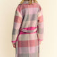 Pink Tied Color Block Collared Neck Coat