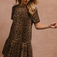 Tie Back Leopard Round Neck Short Sleeve Dress