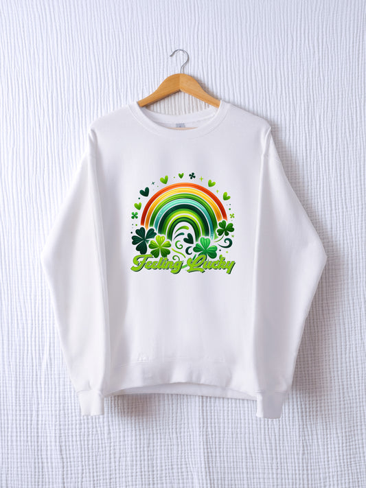 *WHITE* Gildan Unisex Sweatshirt—Feeling Lucky