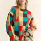 Color Block Checkered Dropped Shoulder Sweater