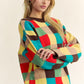 Color Block Checkered Dropped Shoulder Sweater