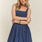 Smocked Back Square Neck Denim Dress