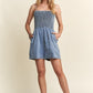 Smocked Spaghetti Strap Denim Romper