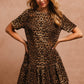 Tie Back Leopard Round Neck Short Sleeve Dress