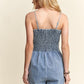 Smocked Spaghetti Strap Denim Romper