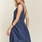 Smocked Back Square Neck Denim Dress