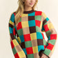 Color Block Checkered Dropped Shoulder Sweater