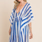 Tied Striped Plunge Half Sleeve Cover-Up