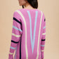 Chevron Stripe Round Neck Ribbed Sweater