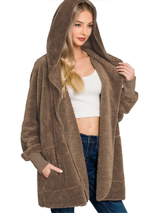 Cozy Hooded Faux Fur Jacket with Pockets