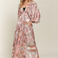 Printed V-Neck Batwing Sleeve Dress