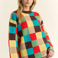 Color Block Checkered Dropped Shoulder Sweater