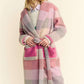 Pink Tied Color Block Collared Neck Coat