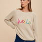 HELLO Embroidered Raglan Sleeve Sweater