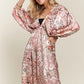 Printed V-Neck Batwing Sleeve Dress