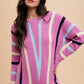 Chevron Stripe Round Neck Ribbed Sweater