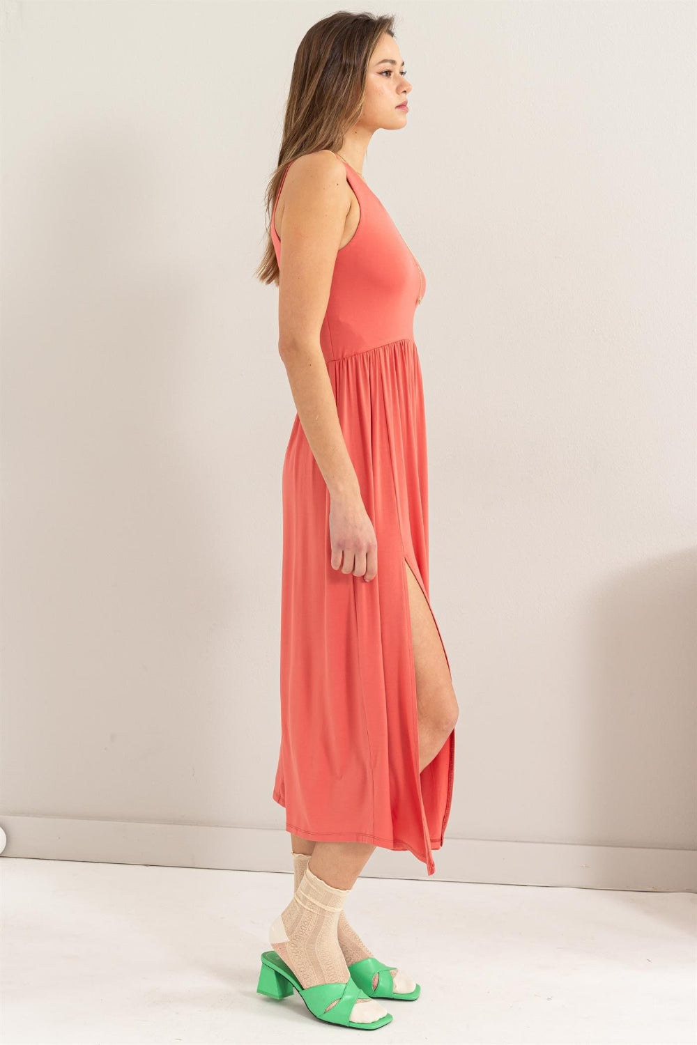 Sleeveless Slit Midi Dress