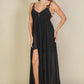 Plunge Neck Split Thigh Mesh Maxi Dress