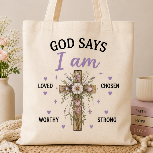 God Says I Am Canvas Tote Bag