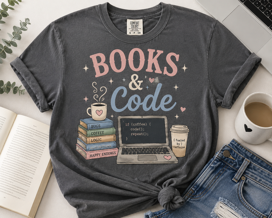 Books & Code Comfort Colors Tee—Pepper