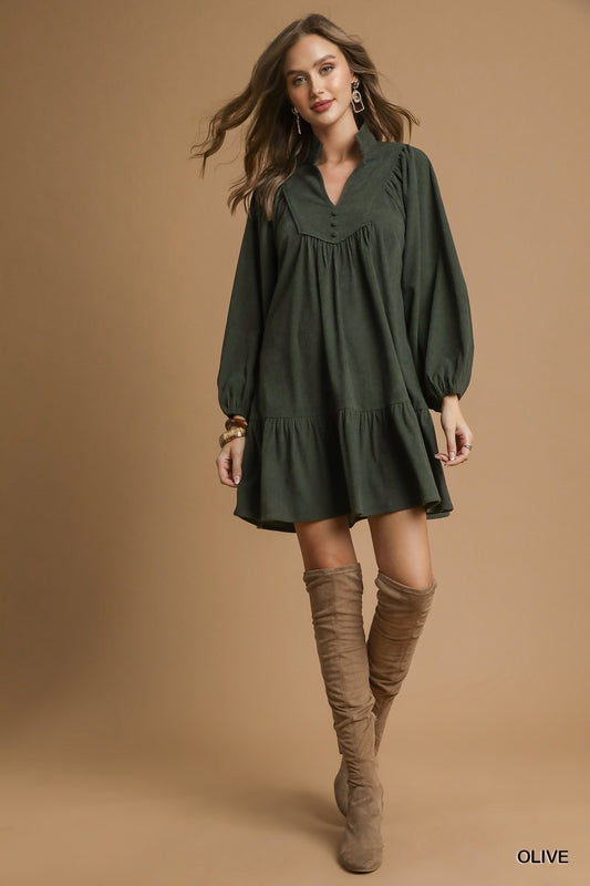 Jackie Corduroy Tiered Babydoll Dress