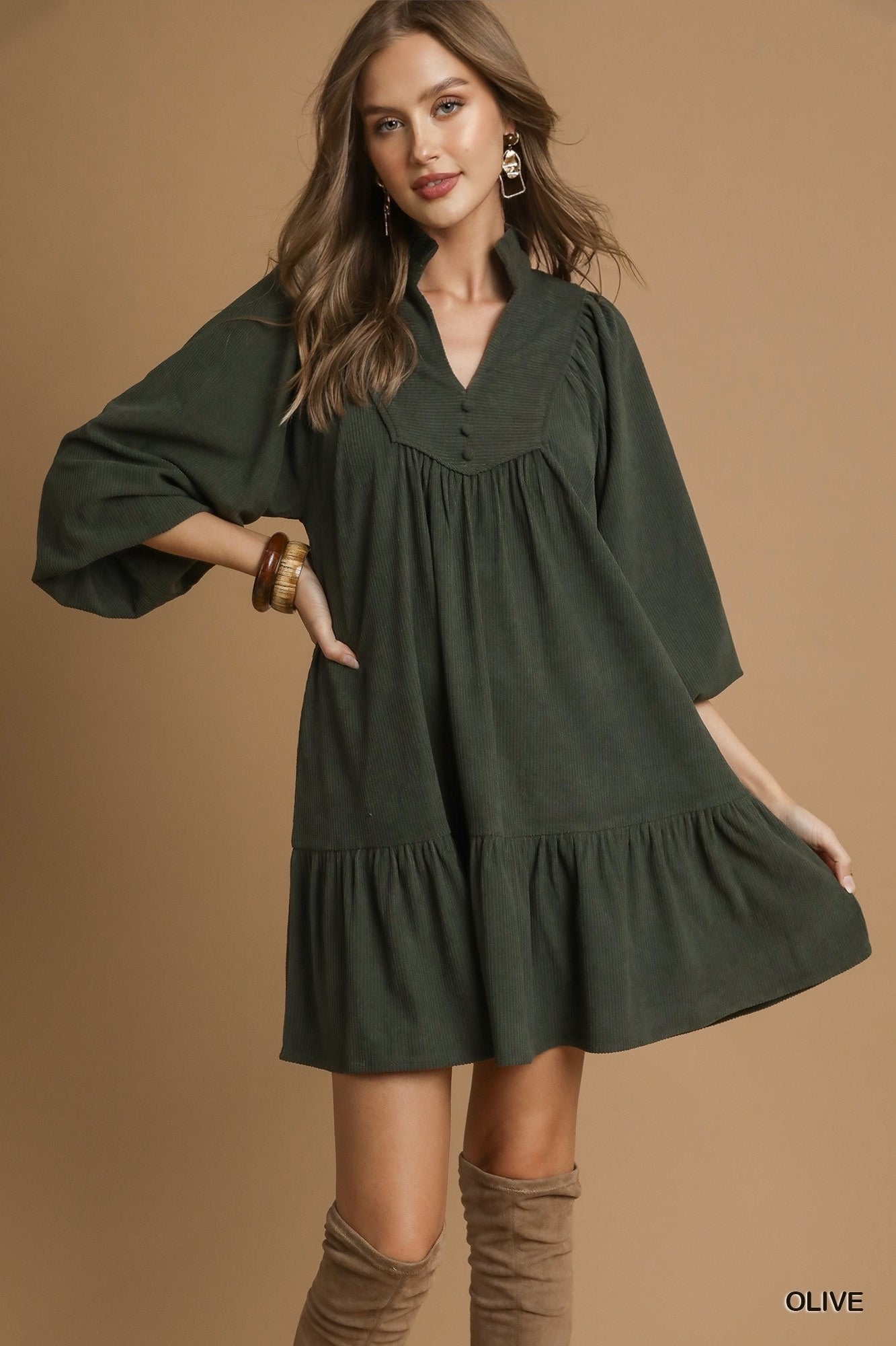 Jackie Corduroy Tiered Babydoll Dress