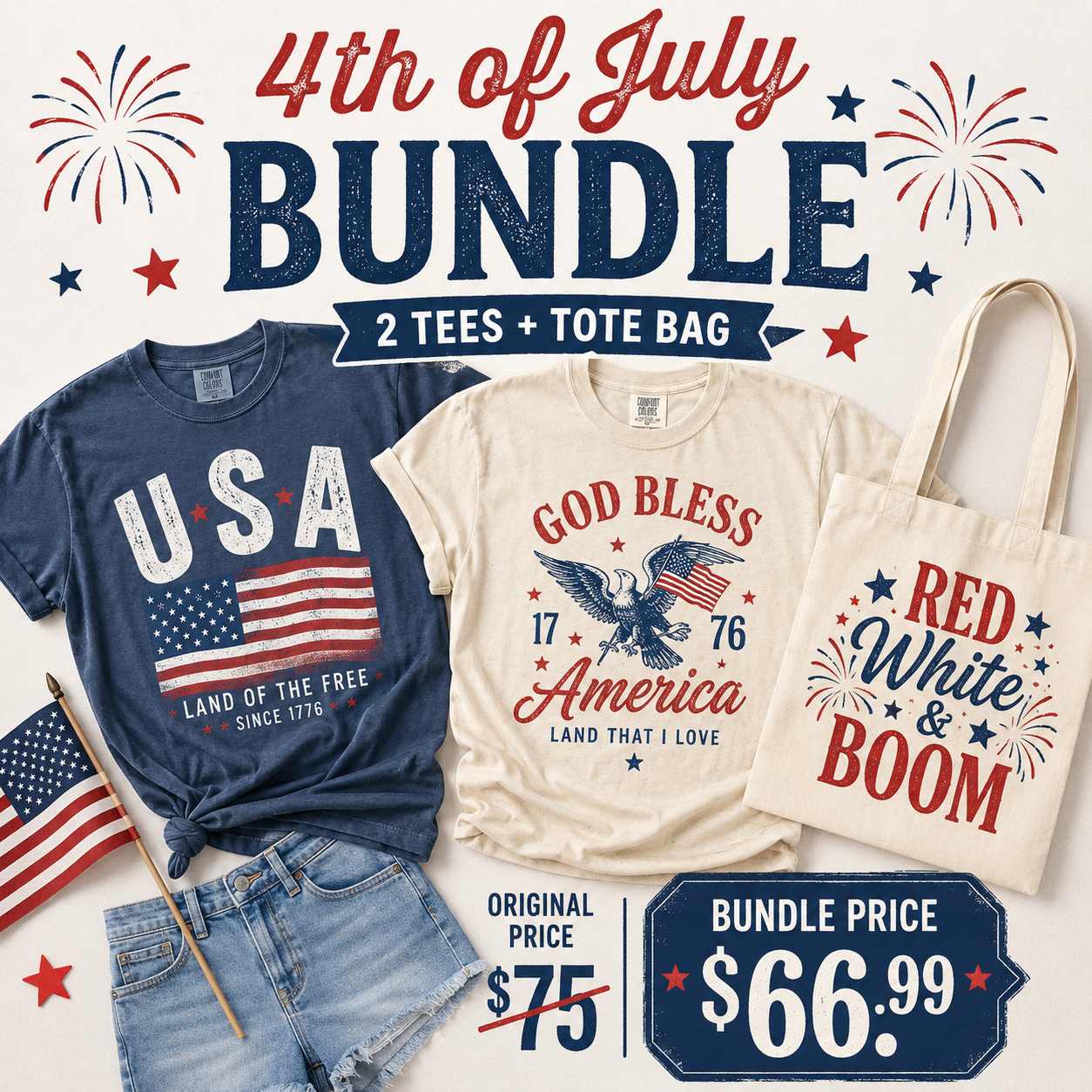 2 Graphic Tees + Tote Bag Bundle