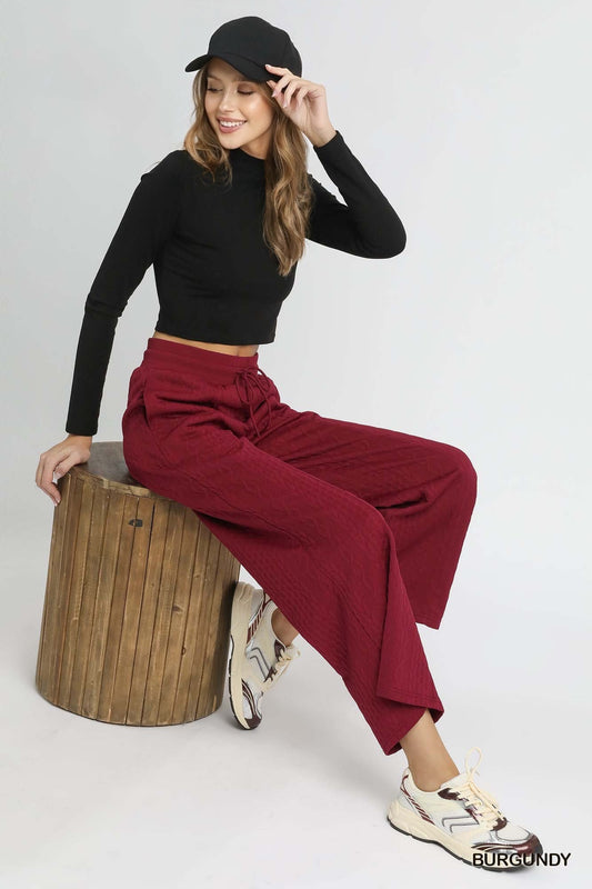 Cable Knit Textured Wide Leg Pants
