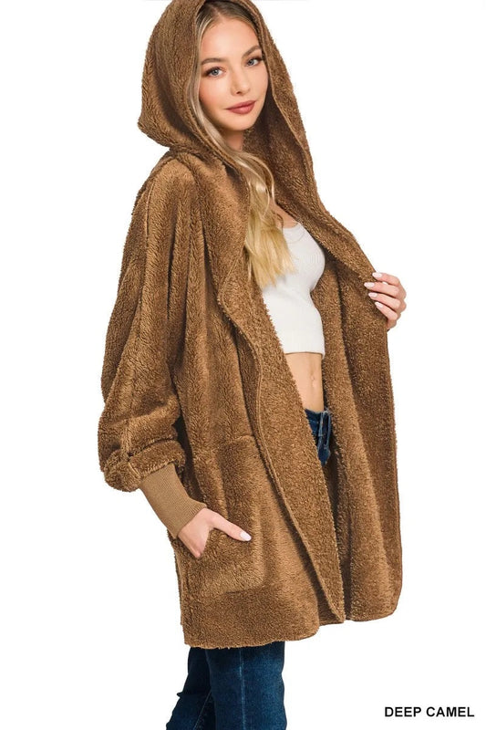 Cozy Hooded Faux Fur Jacket with Pockets