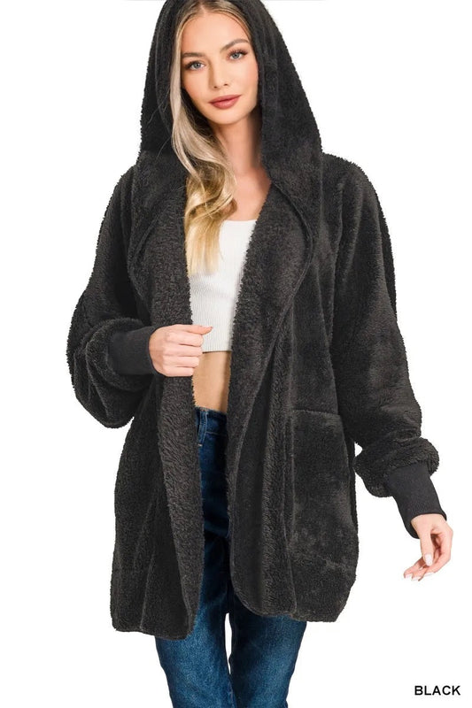 Cozy Hooded Faux Fur Jacket with Pockets