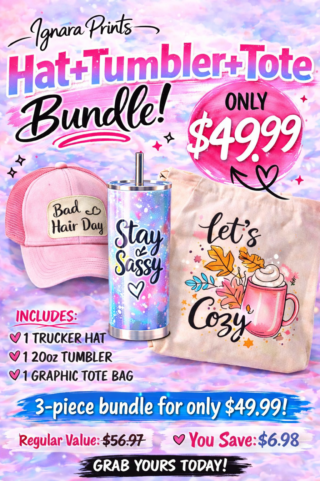 Hat + Tumbler + Tote Bundle
