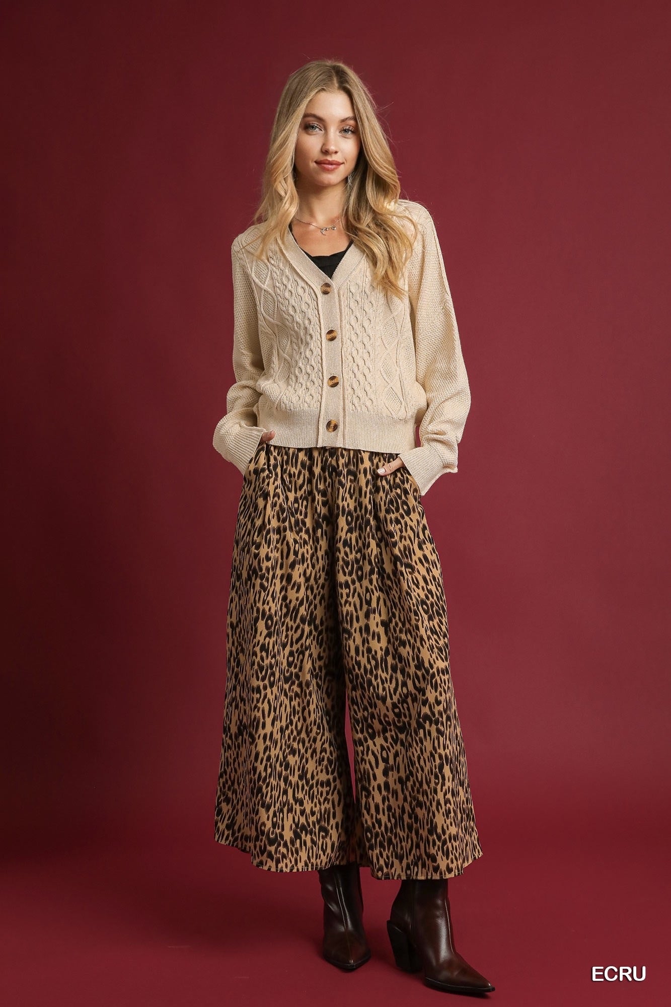 Emma Chunky Cable Knit V-Neck Button-Up Cardigan