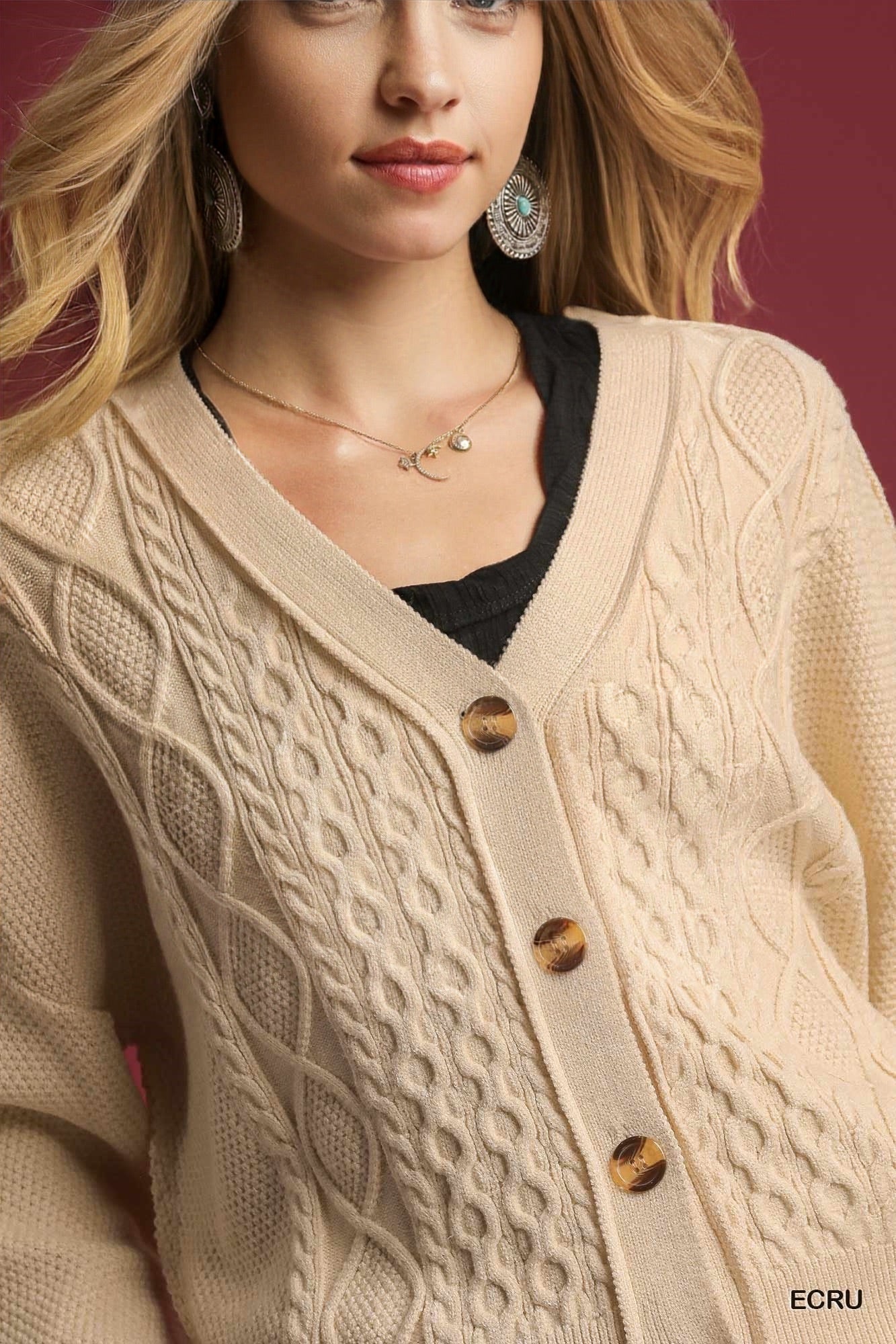 Emma Chunky Cable Knit V-Neck Button-Up Cardigan