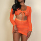 Sheer Mesh Tie Front Crop Top & Ruched Side Mini Dress