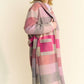 Pink Tied Color Block Collared Neck Coat