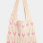 Fame Contrast Heart Crochet Tote Bag