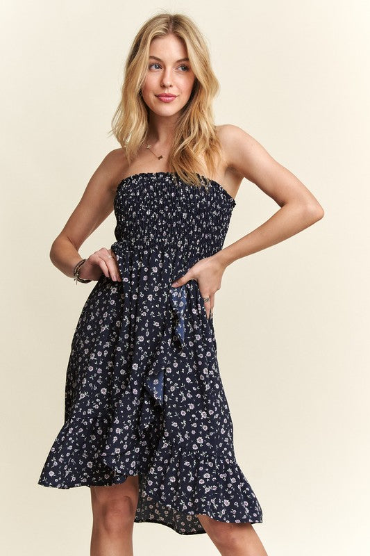 Smocked Floral Tube Dress with Pockets