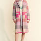 Pink Tied Color Block Collared Neck Coat