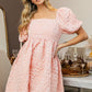 Flower Square Neck Puff Sleeve Dress