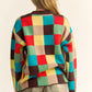 Color Block Checkered Dropped Shoulder Sweater