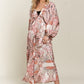 Printed V-Neck Batwing Sleeve Dress