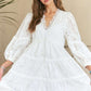 Lace Detail Tiered Eyelet V-Neck Babydoll Dress